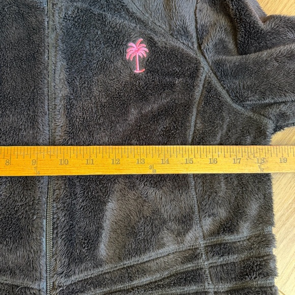Lilly Pulitzer Black Maddie Fleece Jacket Pink Palm Logo Medium Zip Up SOFT - Picture 4 of 6